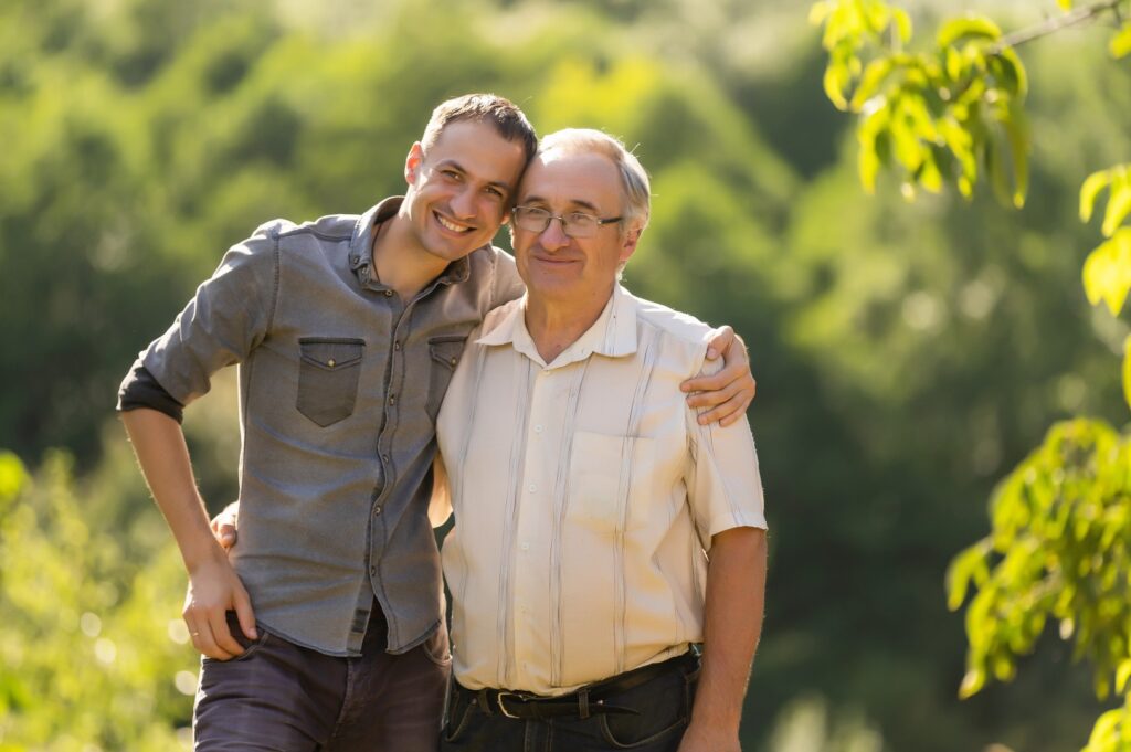 A father and son discuss addiction in a supportive way.