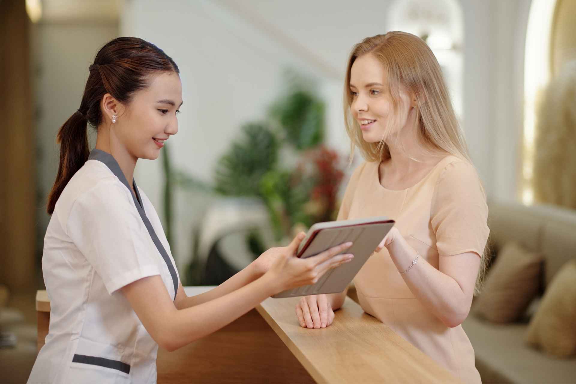 Professional woman discussing care with provider in an executive treatment program